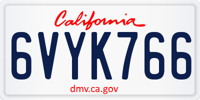 CA license plate 6VYK766