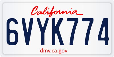 CA license plate 6VYK774