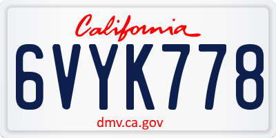 CA license plate 6VYK778
