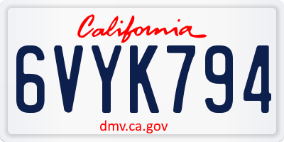 CA license plate 6VYK794