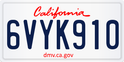 CA license plate 6VYK910