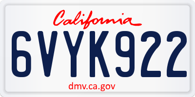 CA license plate 6VYK922