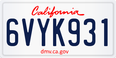 CA license plate 6VYK931