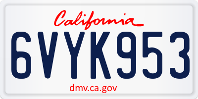 CA license plate 6VYK953