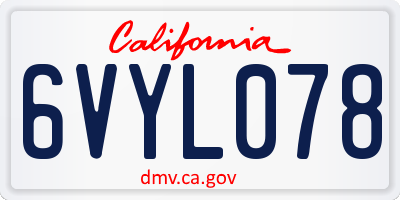 CA license plate 6VYL078