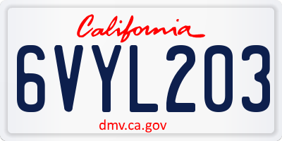 CA license plate 6VYL203