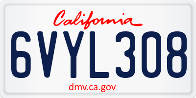 CA license plate 6VYL308
