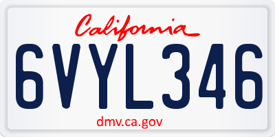 CA license plate 6VYL346