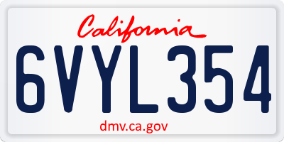 CA license plate 6VYL354