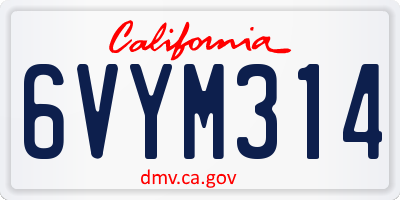 CA license plate 6VYM314