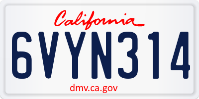 CA license plate 6VYN314