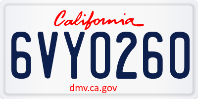 CA license plate 6VYO260
