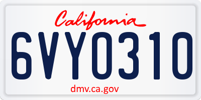 CA license plate 6VYO310