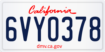 CA license plate 6VYO378