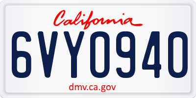 CA license plate 6VYO940