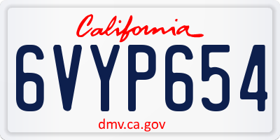 CA license plate 6VYP654