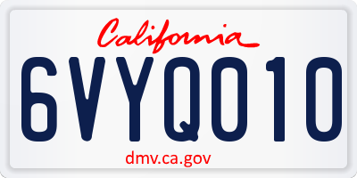 CA license plate 6VYQ010