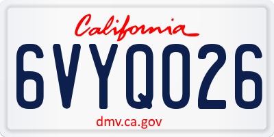 CA license plate 6VYQ026