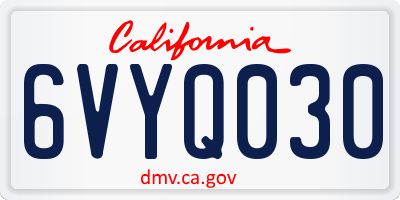 CA license plate 6VYQ030