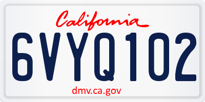 CA license plate 6VYQ102