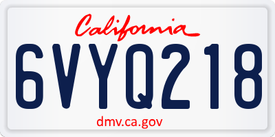 CA license plate 6VYQ218