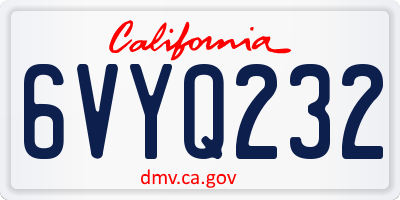 CA license plate 6VYQ232