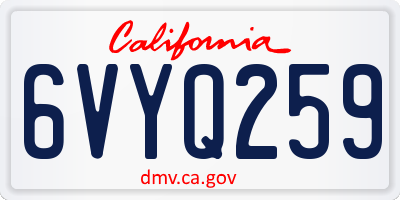 CA license plate 6VYQ259
