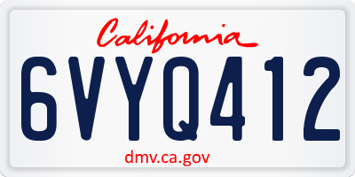 CA license plate 6VYQ412