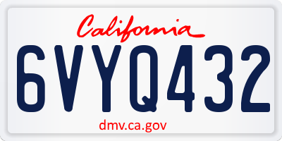 CA license plate 6VYQ432