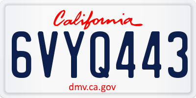 CA license plate 6VYQ443