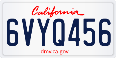 CA license plate 6VYQ456