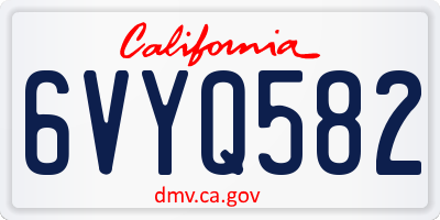 CA license plate 6VYQ582