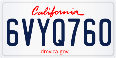 CA license plate 6VYQ760