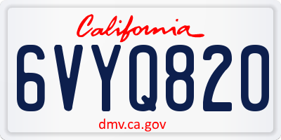 CA license plate 6VYQ820