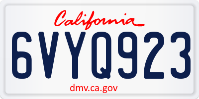 CA license plate 6VYQ923