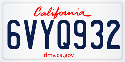CA license plate 6VYQ932