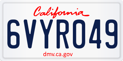 CA license plate 6VYR049