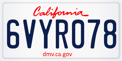 CA license plate 6VYR078