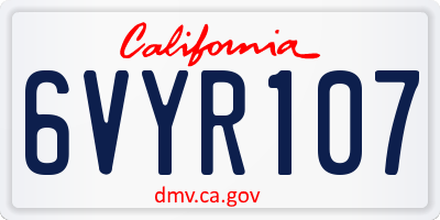 CA license plate 6VYR107
