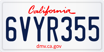 CA license plate 6VYR355