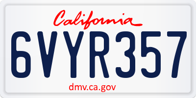 CA license plate 6VYR357