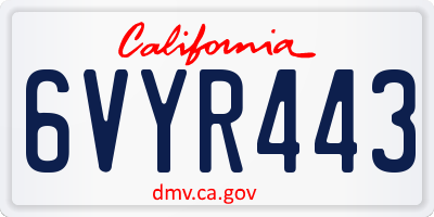 CA license plate 6VYR443