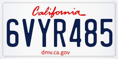 CA license plate 6VYR485