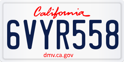 CA license plate 6VYR558