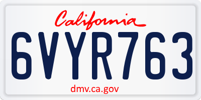 CA license plate 6VYR763