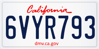 CA license plate 6VYR793