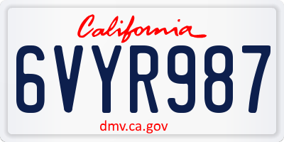 CA license plate 6VYR987