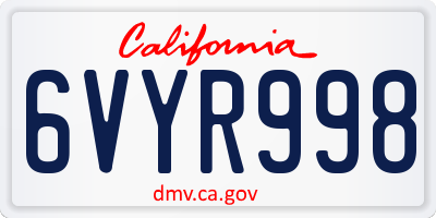 CA license plate 6VYR998