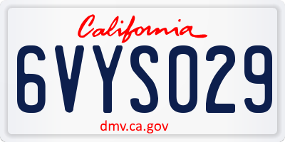 CA license plate 6VYS029