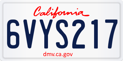 CA license plate 6VYS217